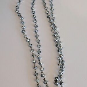 60” Long Silver Tone Faceted Crystal Bead Necklace Multi Strand Layered
